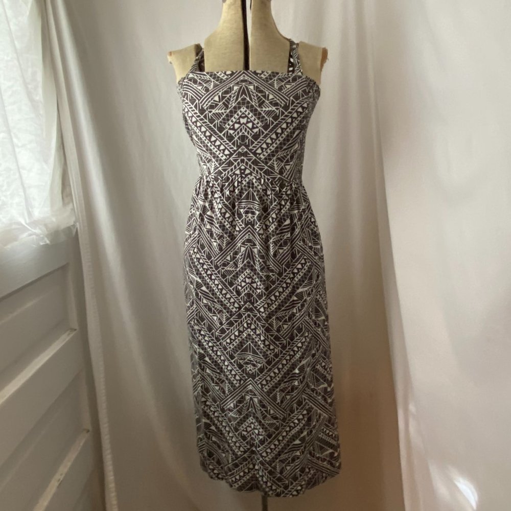 Patterned Brown-And-White Patterned Sundress With… - image 1